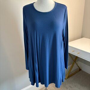 Eileen Fisher XL Blue Long Sleeve Tunic Top Stretch